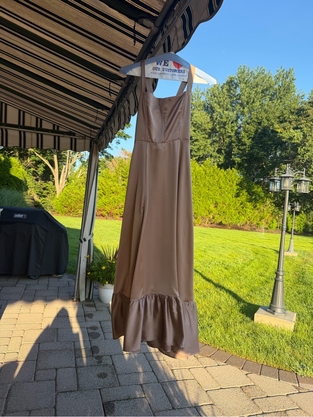 Show Me Your MuMu Brown Satin Maxi Dress with Ruffle Hem